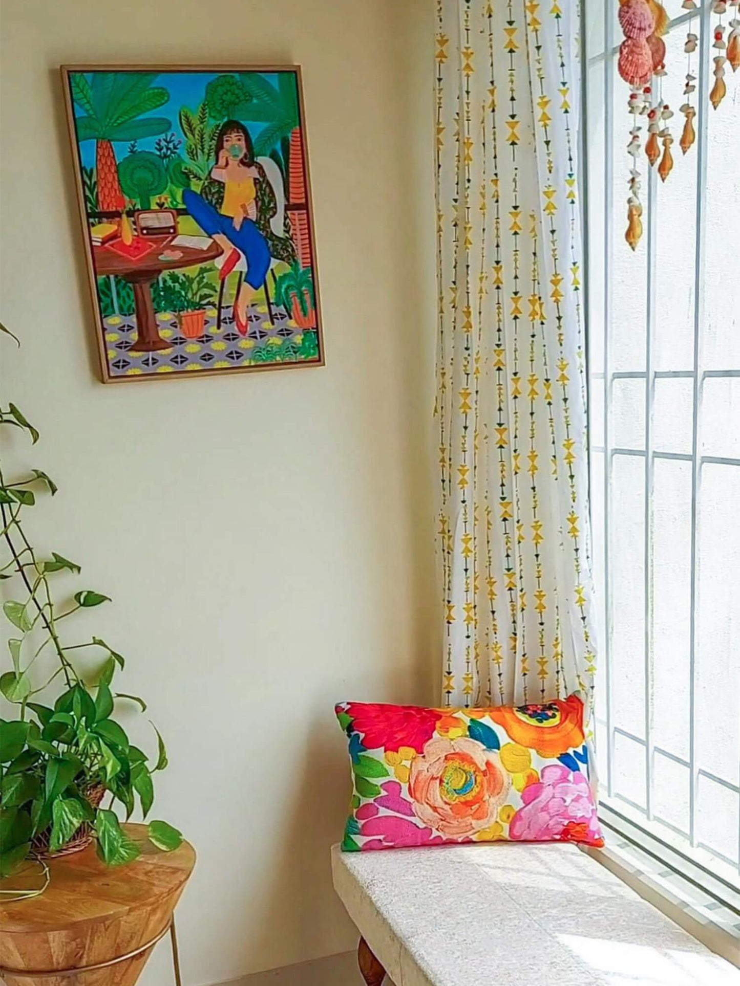 Block Print Yellow Curtain