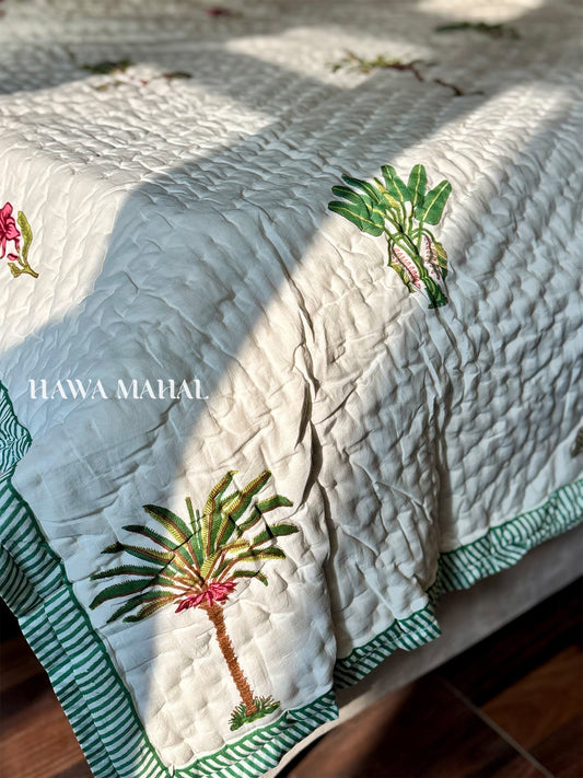 Shikar Bagh Collection - Handblock Printed Reversible Mulmul Cotton Quilt - Double (90 x 108 inch)