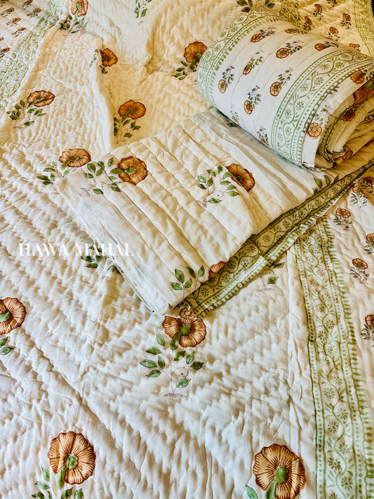 Champa Bagh Collection - Handblock Printed Reversible Mulmul Cotton Quilt - Single (60 x 90 inch)