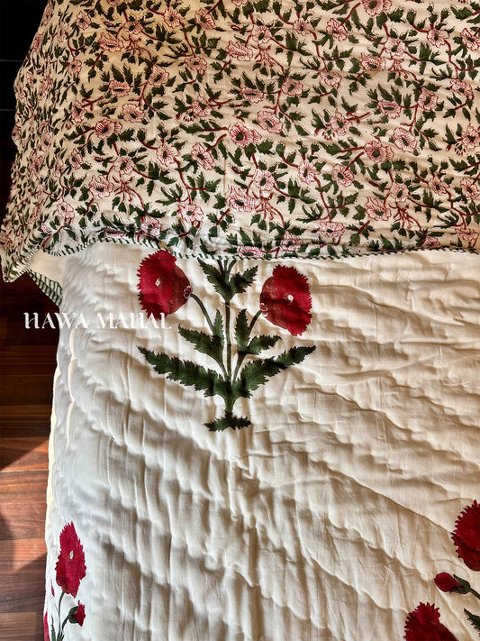 Handblock Printed Reversible Mulmul Cotton Quilt - Double (90 x 108 inch)