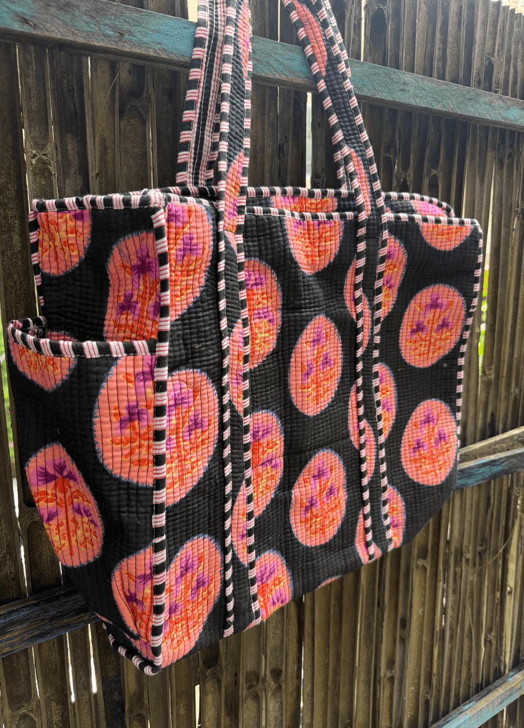 Block Printed Big Tote with bottle holder