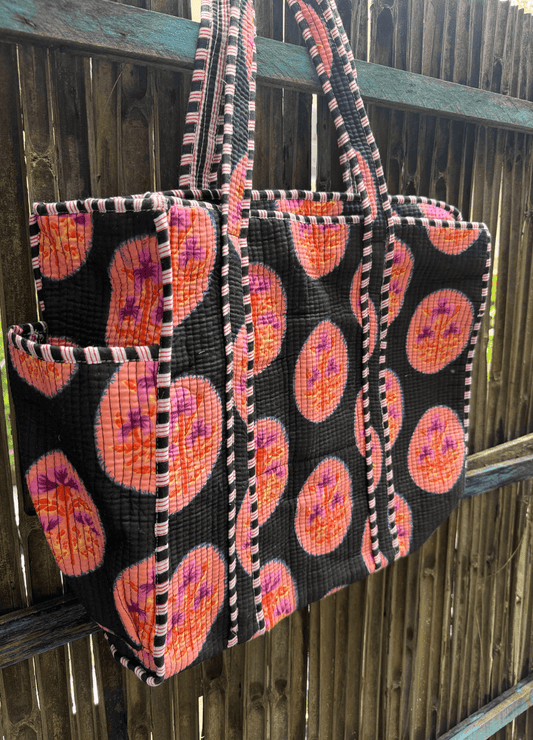 Block Printed Big Tote with bottle holder