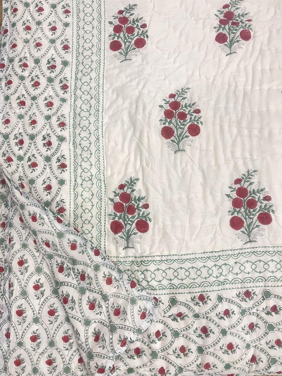 Anar Bagh Collection - Handblock Printed Reversible Mulmul Cotton Quilt - Double (90 x 108 inch)