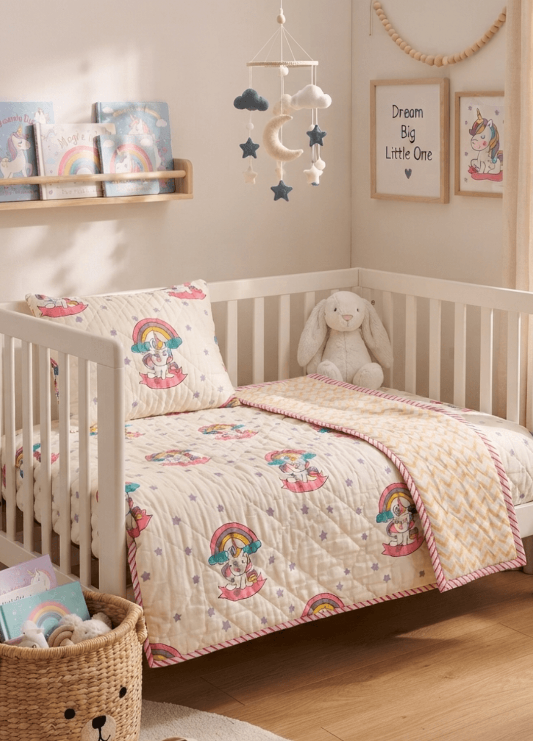 Kids Reversible Mulmul Quilt- Unicorn