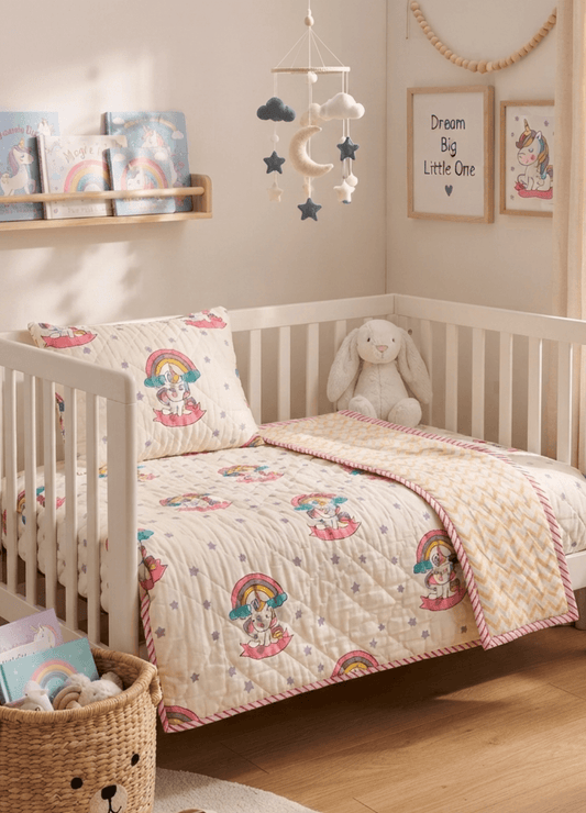 Kids Reversible Mulmul Quilt- Unicorn