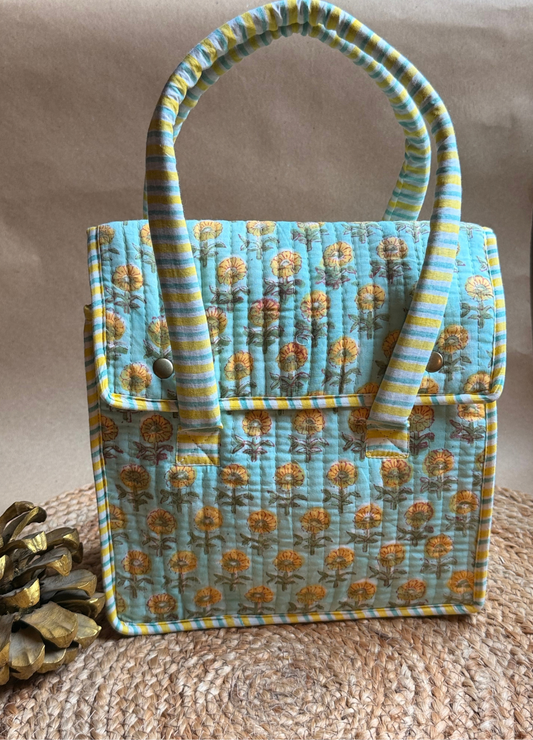 Quilted Lunch Bag  - Button Closure