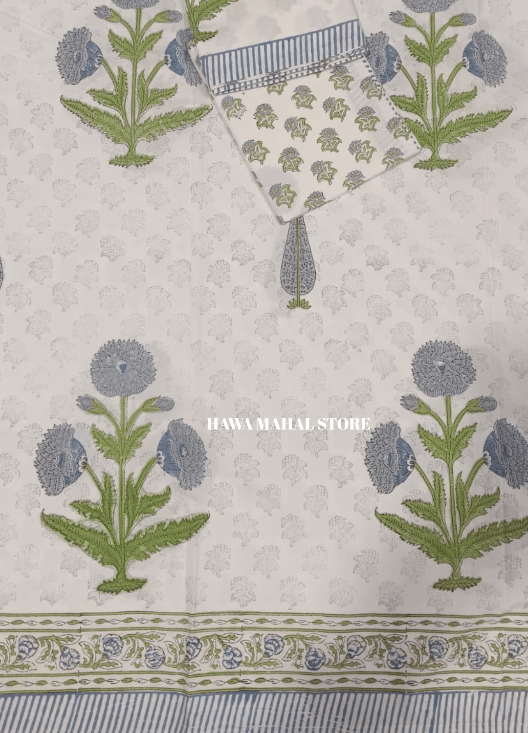 Handblock Print Percale Bedsheet with Reversible Pillow Covers