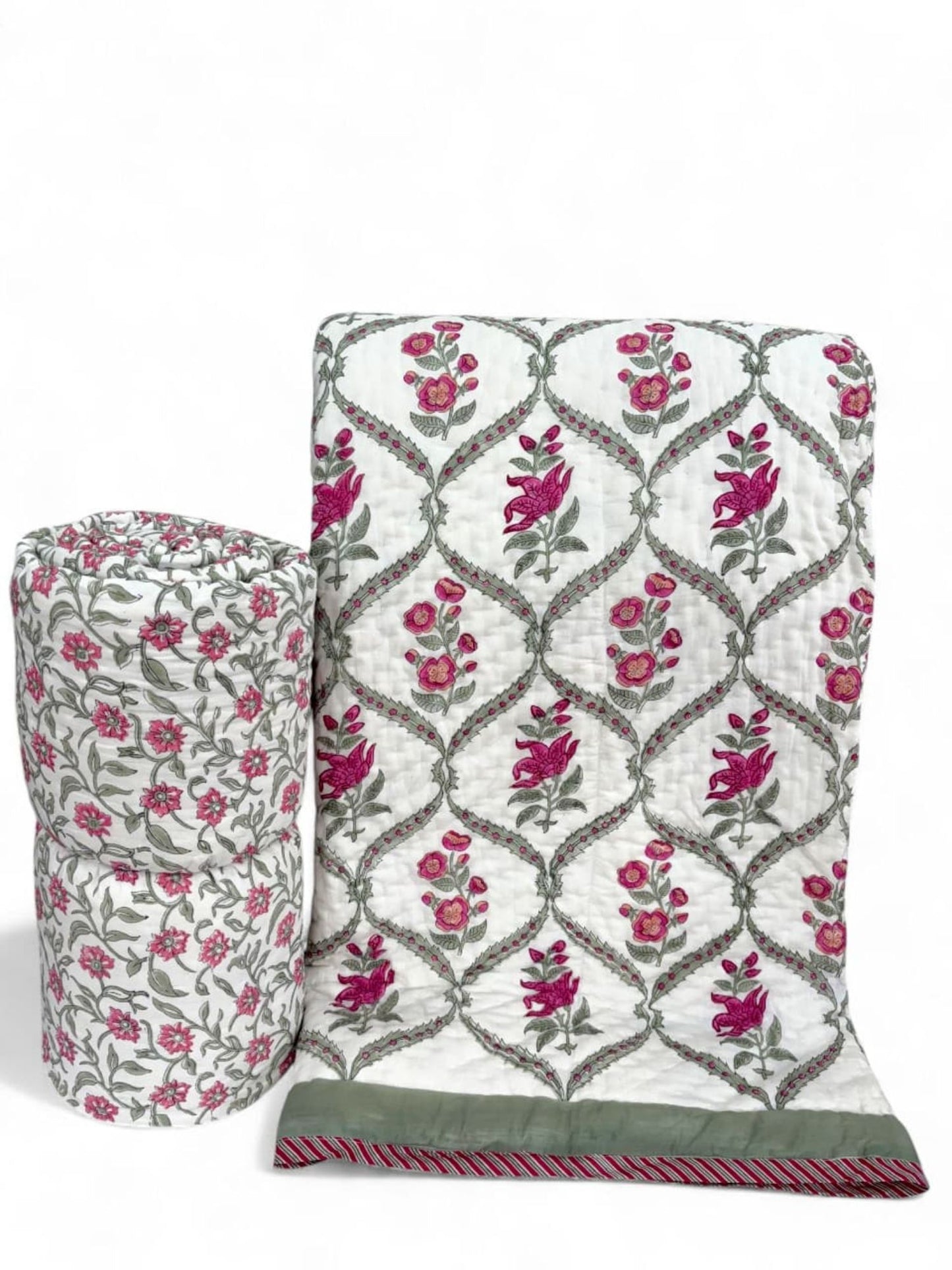 Jaipuri Quilt- Handblock Printed Reversible Mulmul Cotton Quilt - Double (90 x 108 inch)