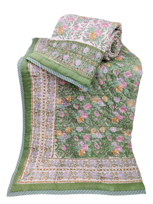 Handblock Printed Reversible Mulmul Cotton Quilt - Set of 2 Single Quilt (60 x 90 inch)