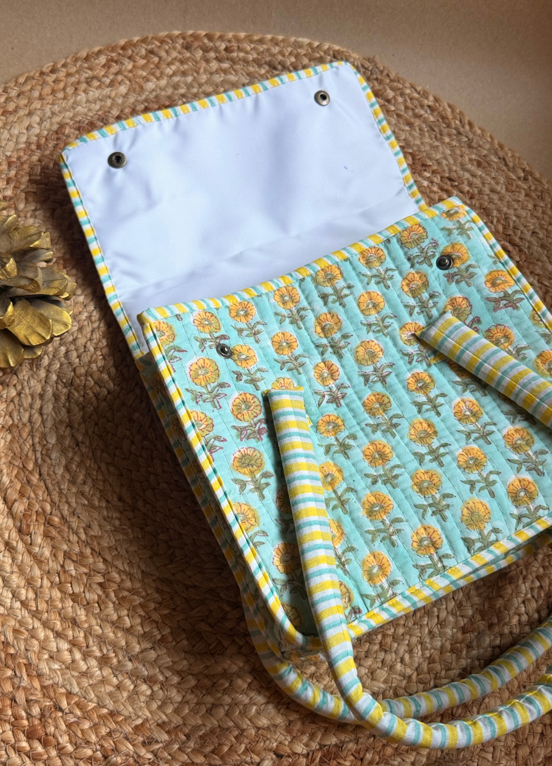 Quilted Lunch Bag  - Button Closure