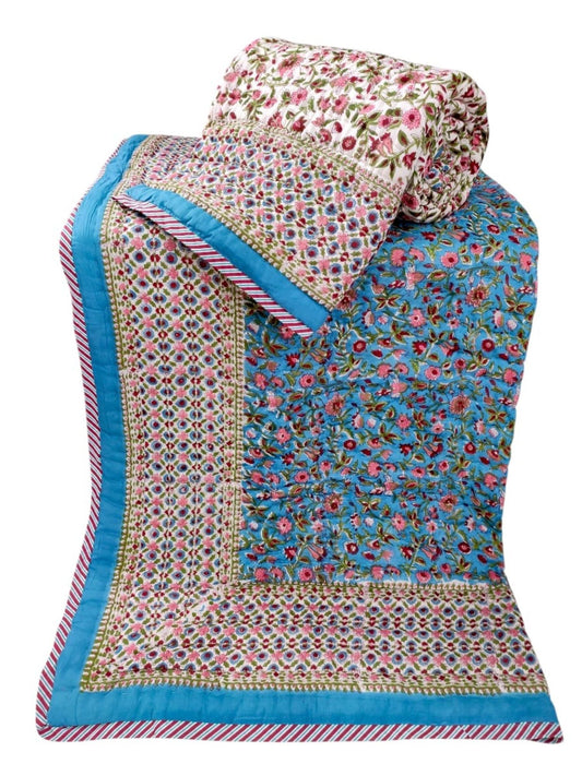 Handblock Printed Reversible Mulmul Cotton Quilt - Set of 2 Single Quilt (60 x 90 inch)