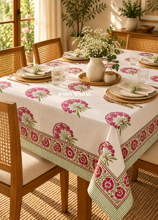 Pink Handblock Printed Table Cover