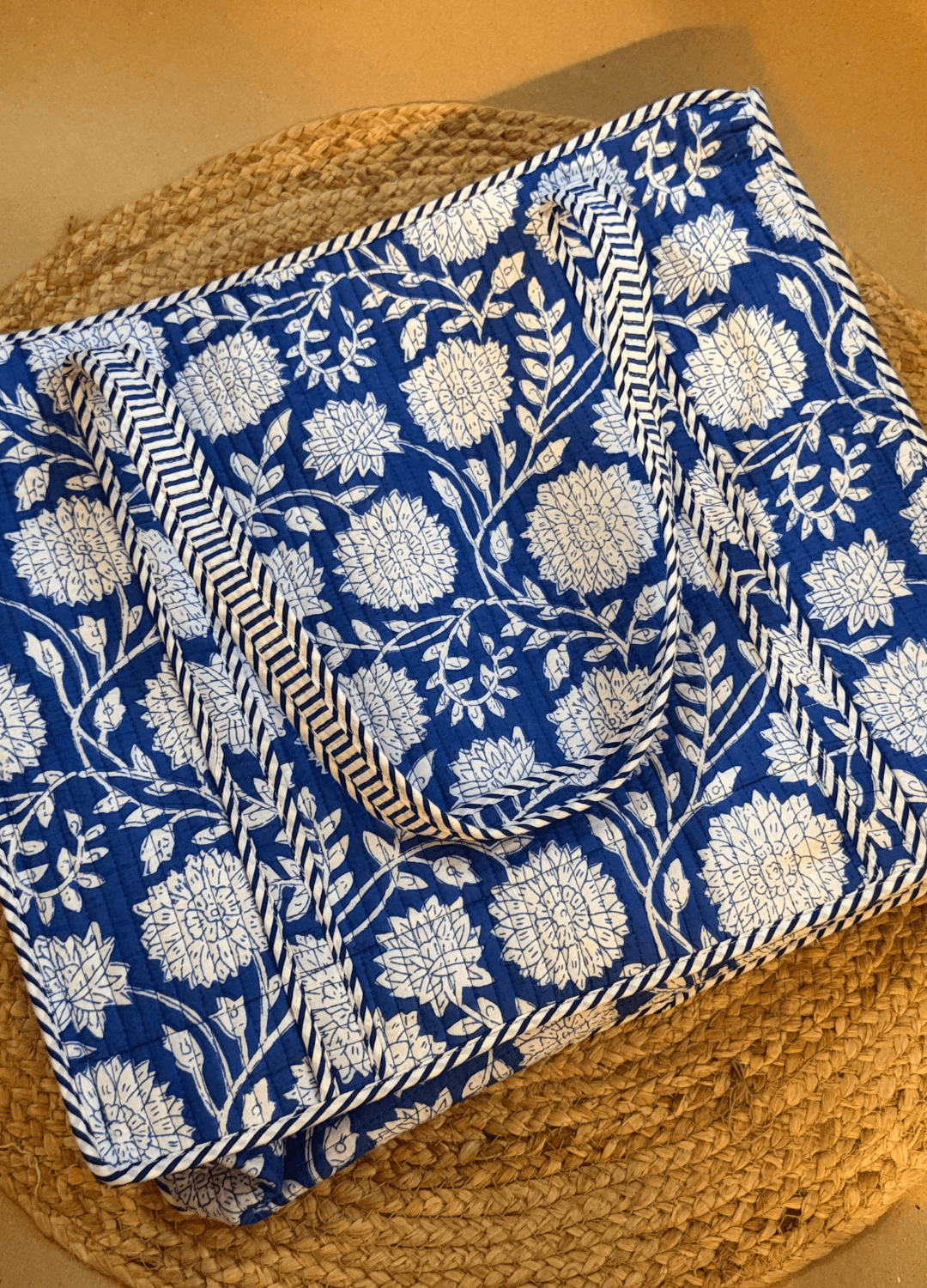 Blockprint Compartment Tote Bag for Laptop