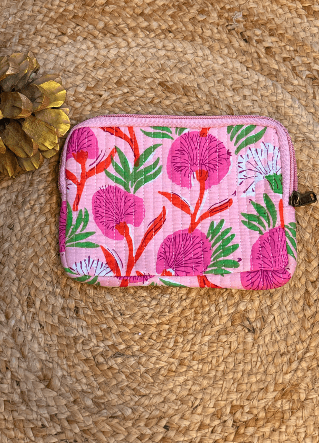 Handblock Quilted Flat Pouch