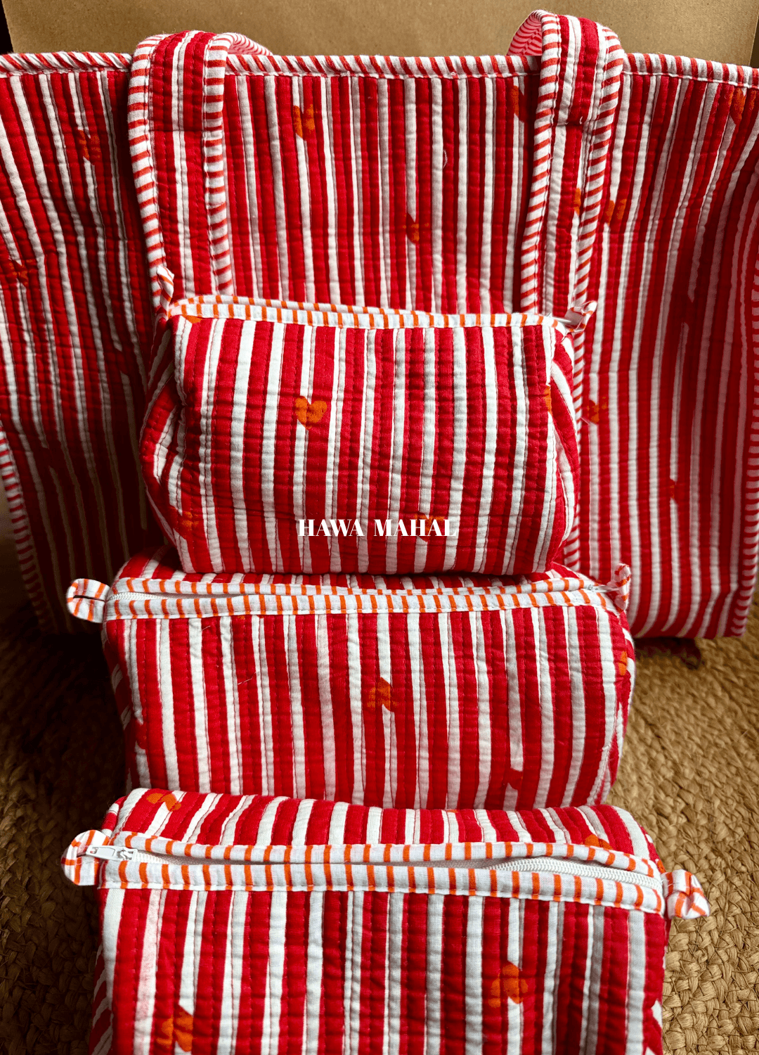 Heart Quilted Cotton Tote Bag & Pouches (Set of 3) Combo