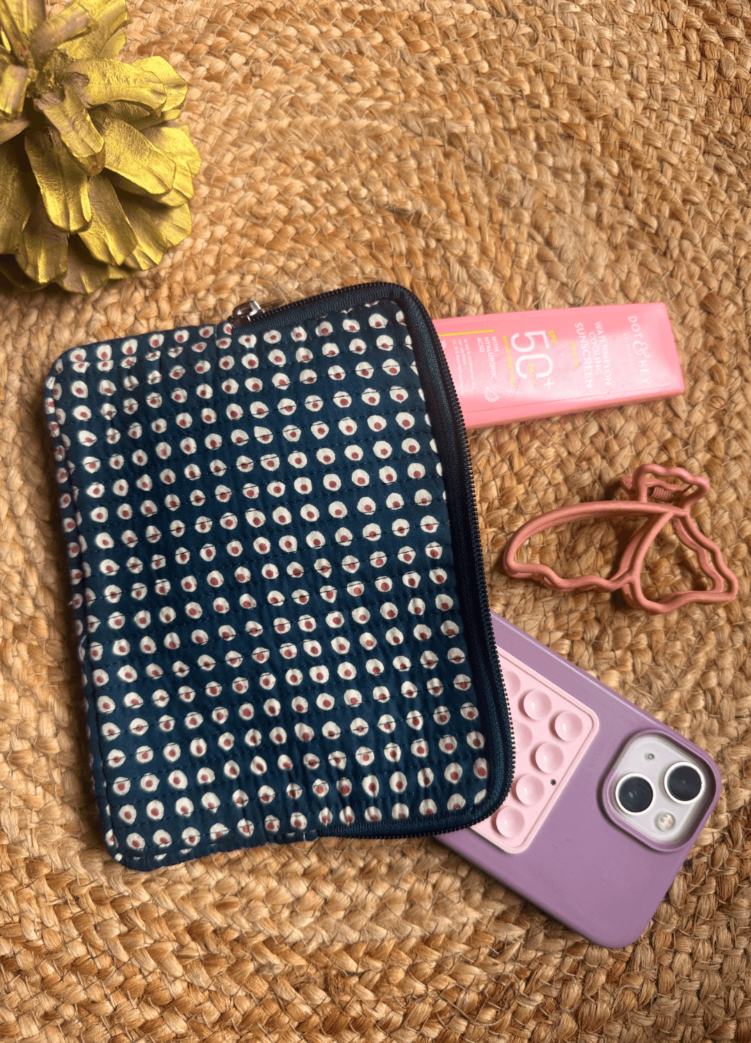 Handblock Quilted Small Pouch