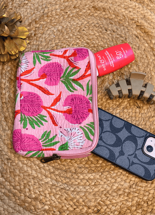 Handblock Quilted Flat Pouch