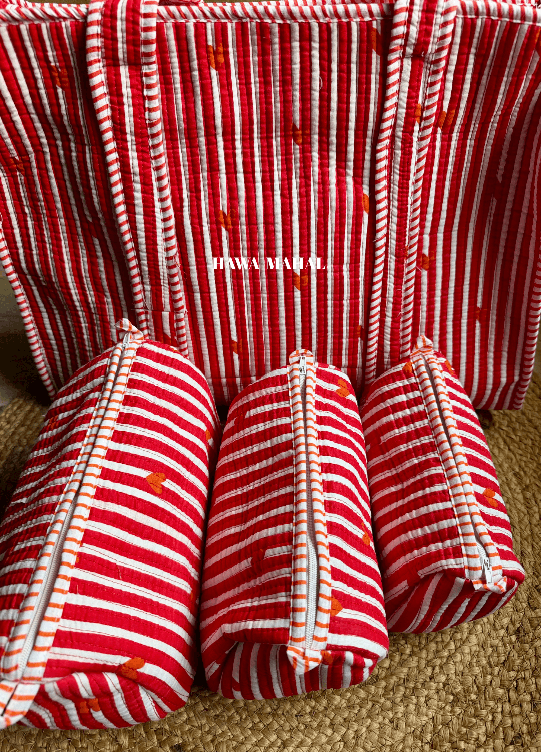 Heart Quilted Cotton Tote Bag & Pouches (Set of 3) Combo