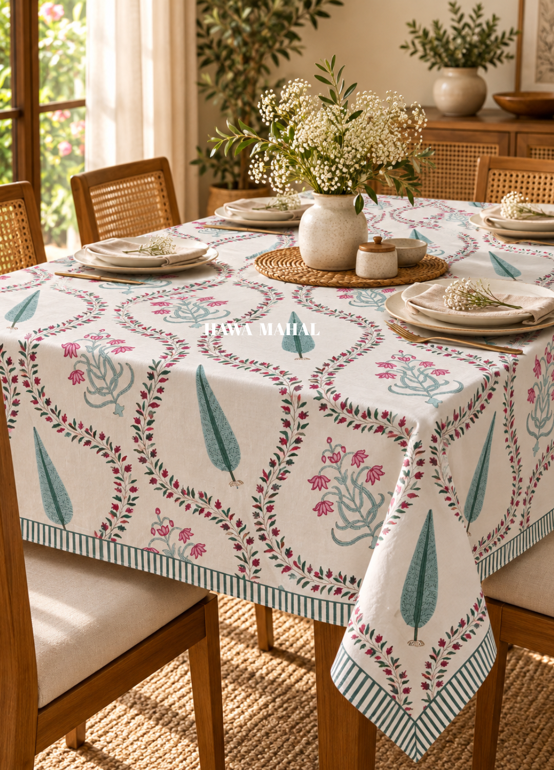 Cypress Handblock Printed Table Cover