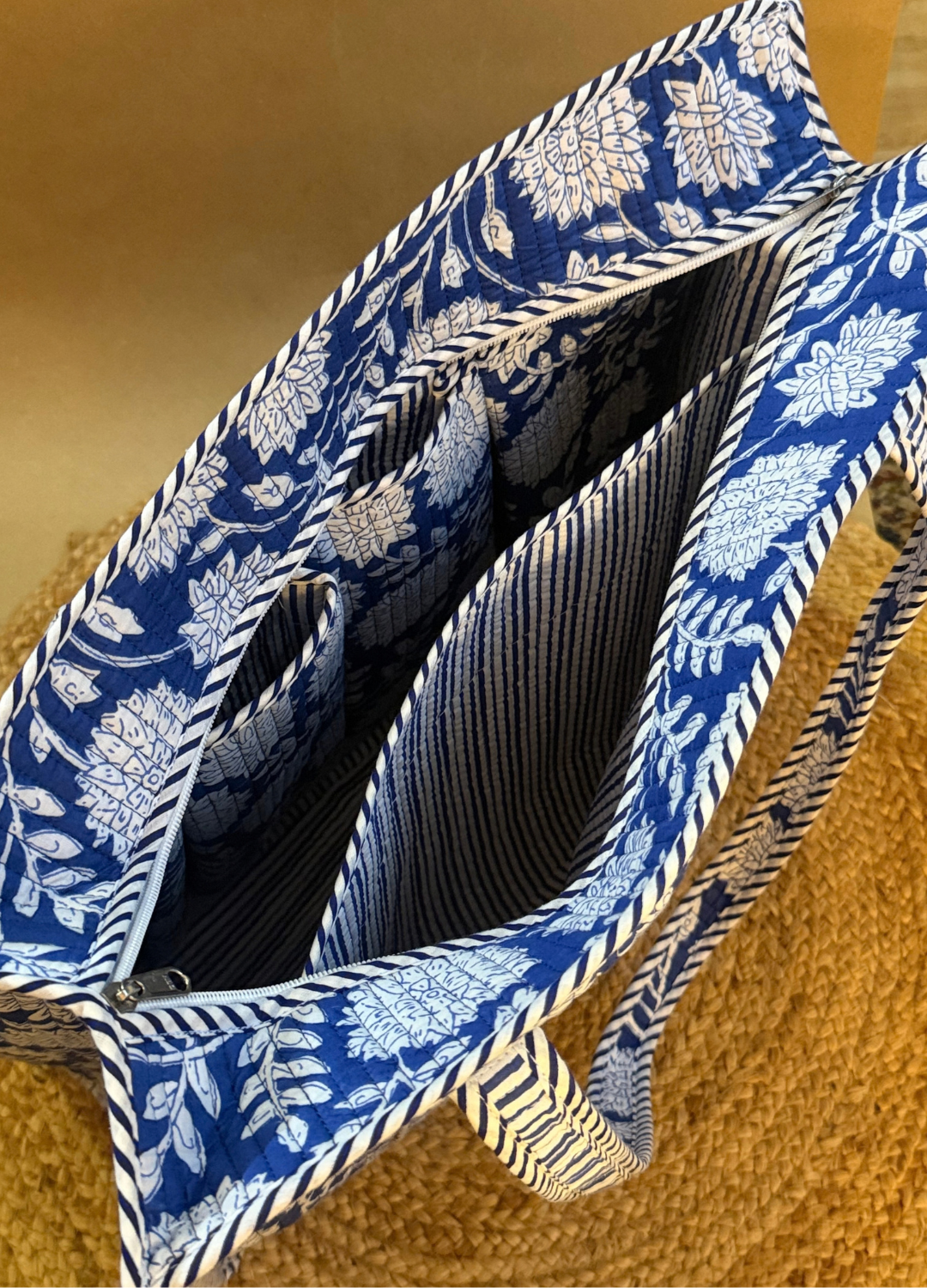 Blockprint Compartment Tote Bag for Laptop