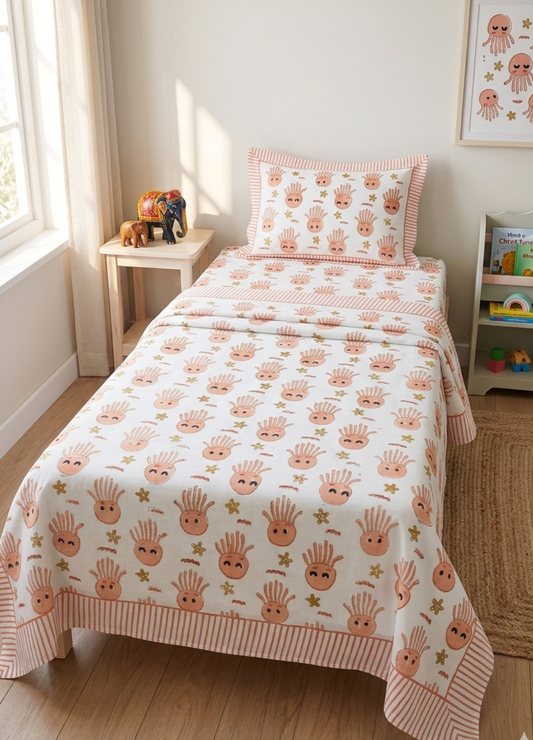 Kids Handblock South cotton Single Bedsheet – Octopus