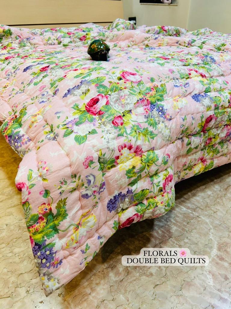 Floral Collection - Matching Double Bed Quilt & Bedsheet Set