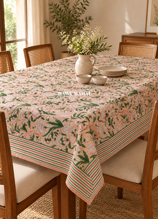 Peach Handblock Printed Table Cover