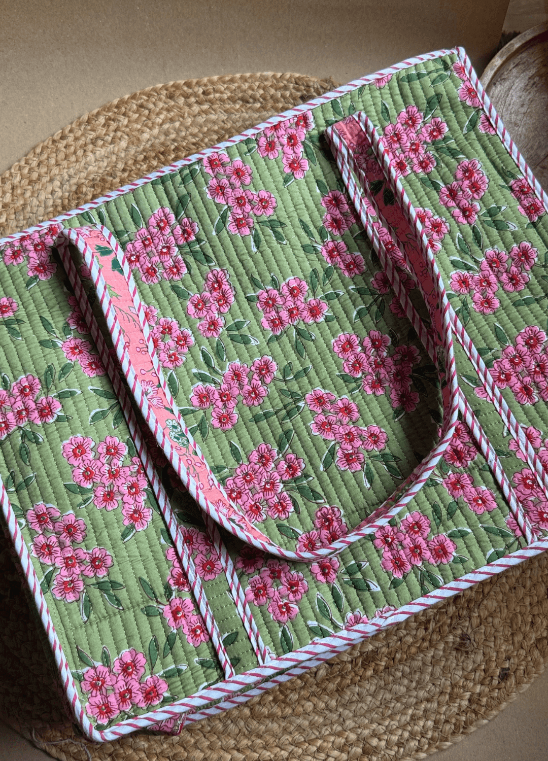Blockprint Compartment Tote Bag for Laptop