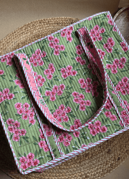 Blockprint Compartment Tote Bag for Laptop