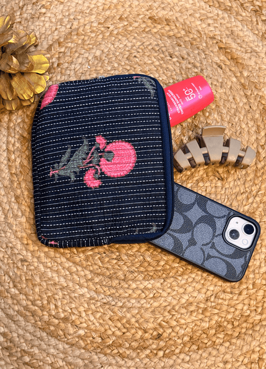 Handblock Quilted Flat Pouch