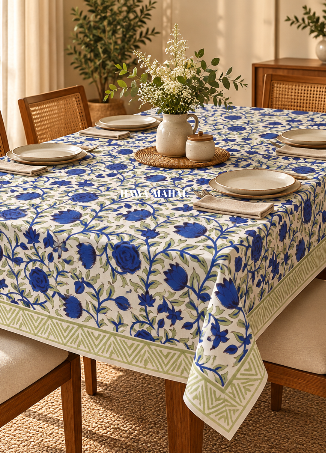 Blue Handblock Printed Table Cover