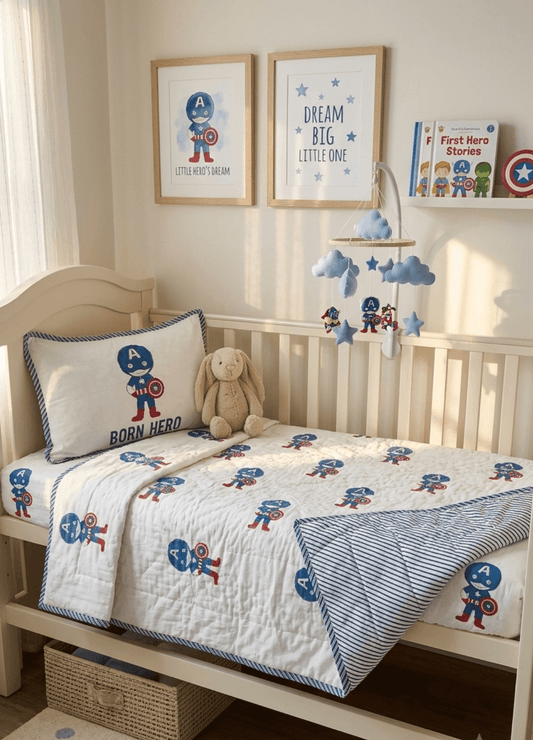Kids Reversible Mulmul Quilt- Captain America