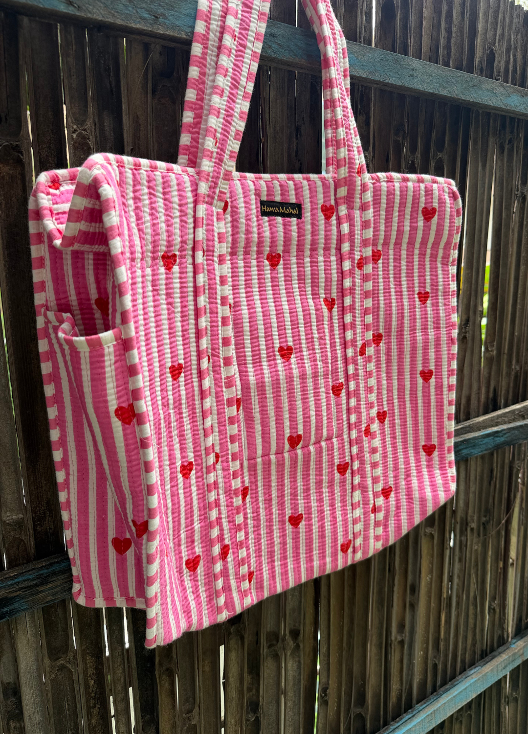 Block Printed Big Tote with bottle holder