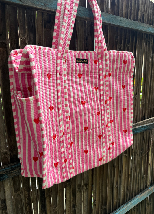 Block Printed Big Tote with bottle holder