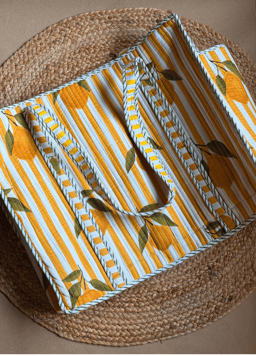 Blockprint Compartment Tote Bag for Laptop