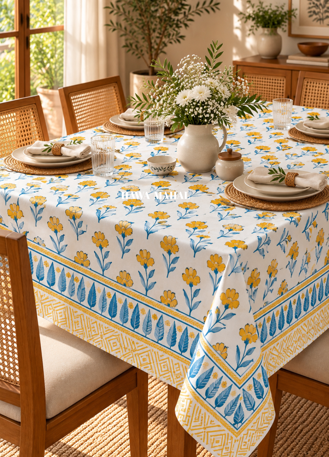 Yellow Handblock Printed Table Cover