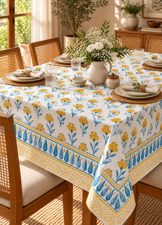Yellow Handblock Printed Table Cover