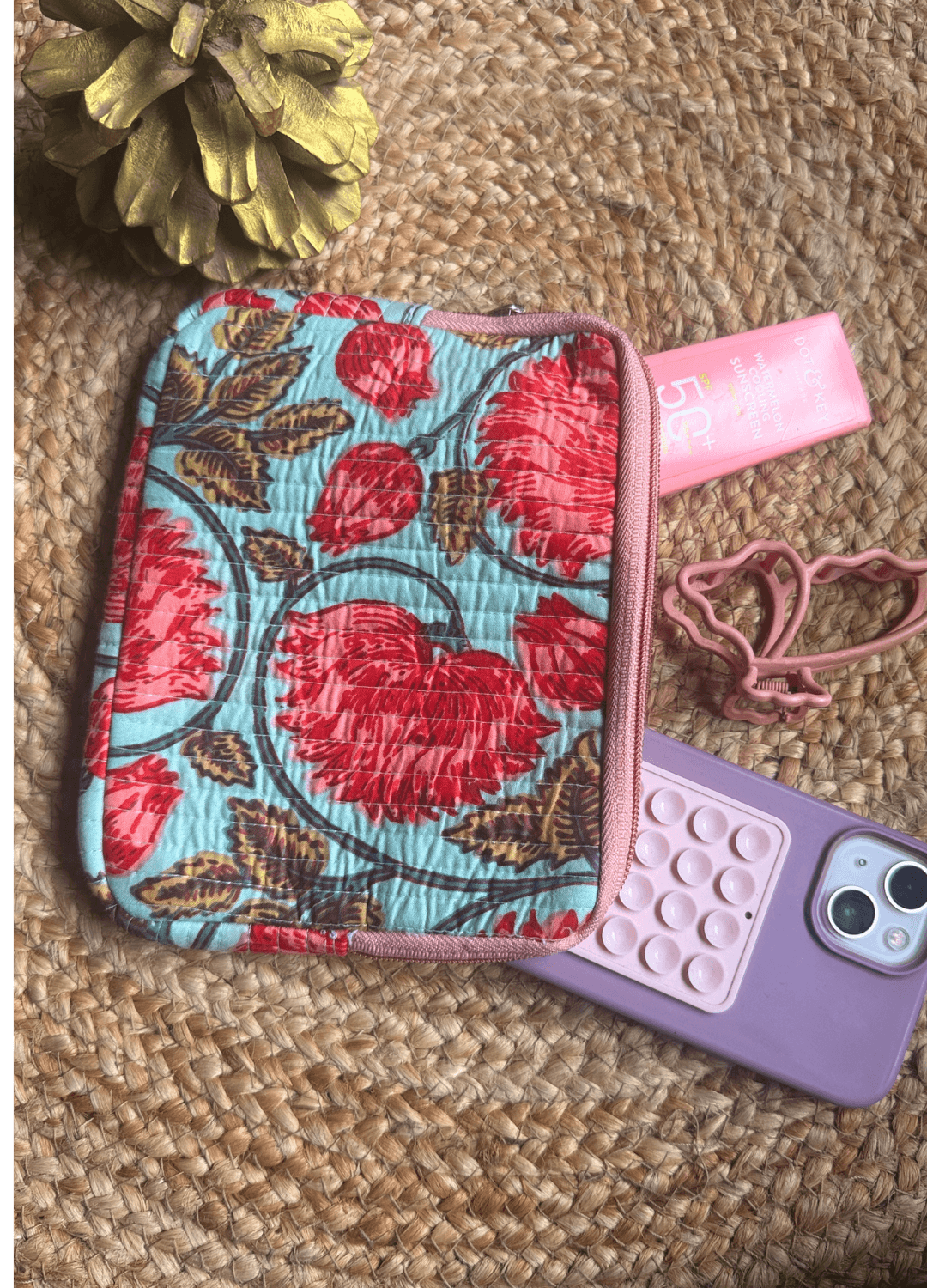 Handblock Quilted Small Pouch