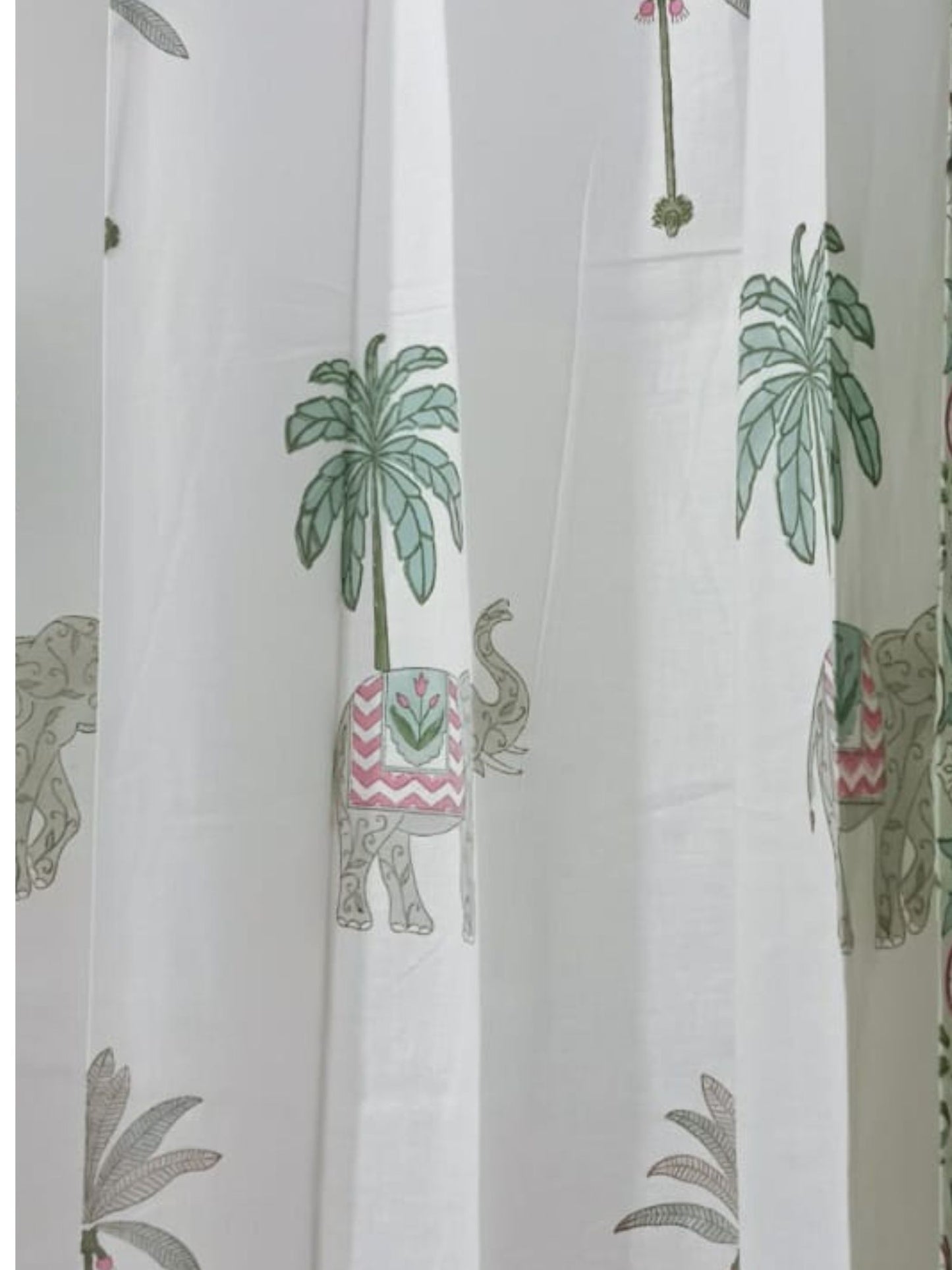 Green Elephant Palm Handblock Curtains