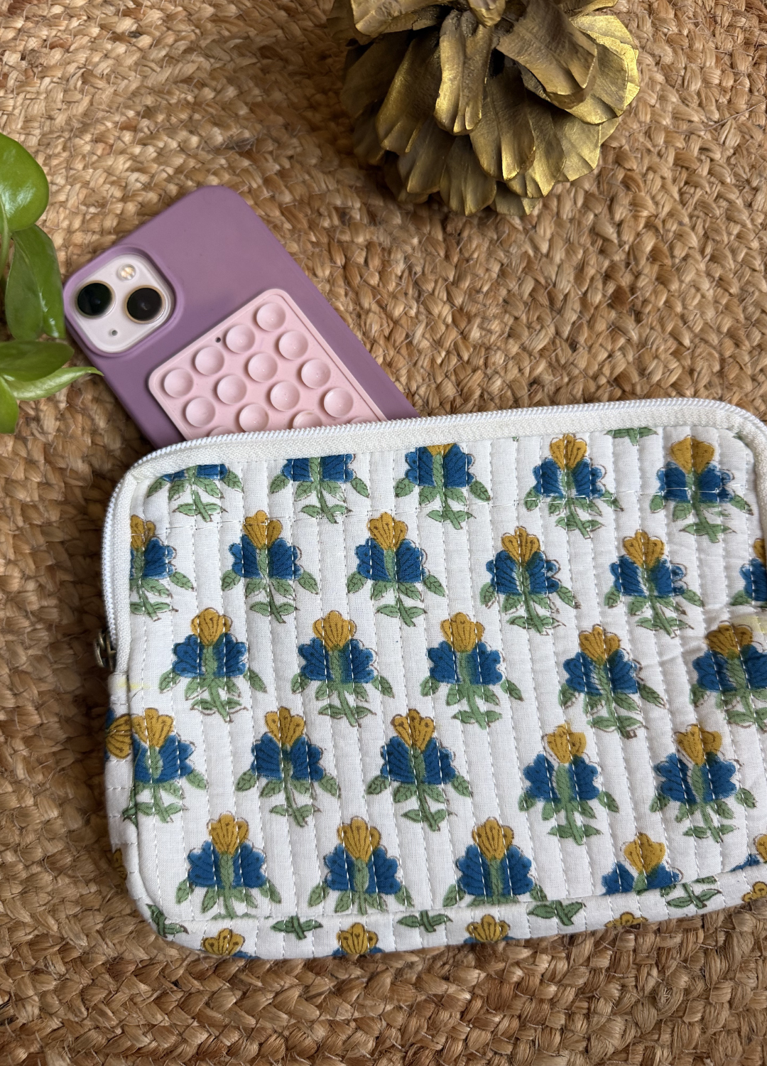 Handblock Quilted Small Pouch