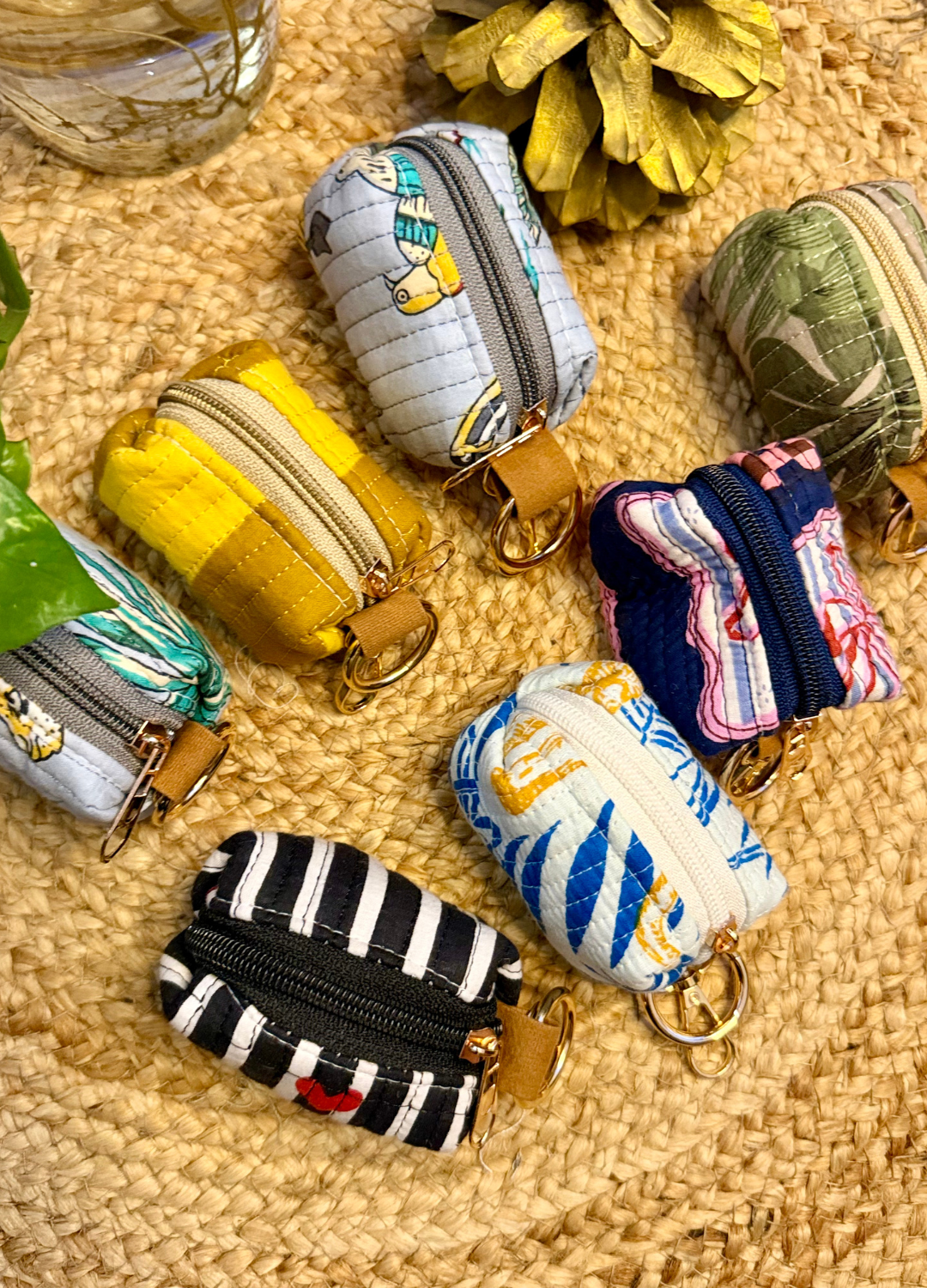 BLOCK PRINTED KEYCHAIN POUCHES - SET OF 2