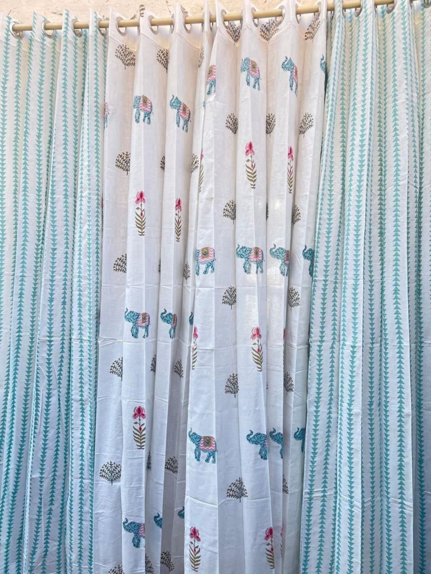Blue Elephant Handblock Curtains