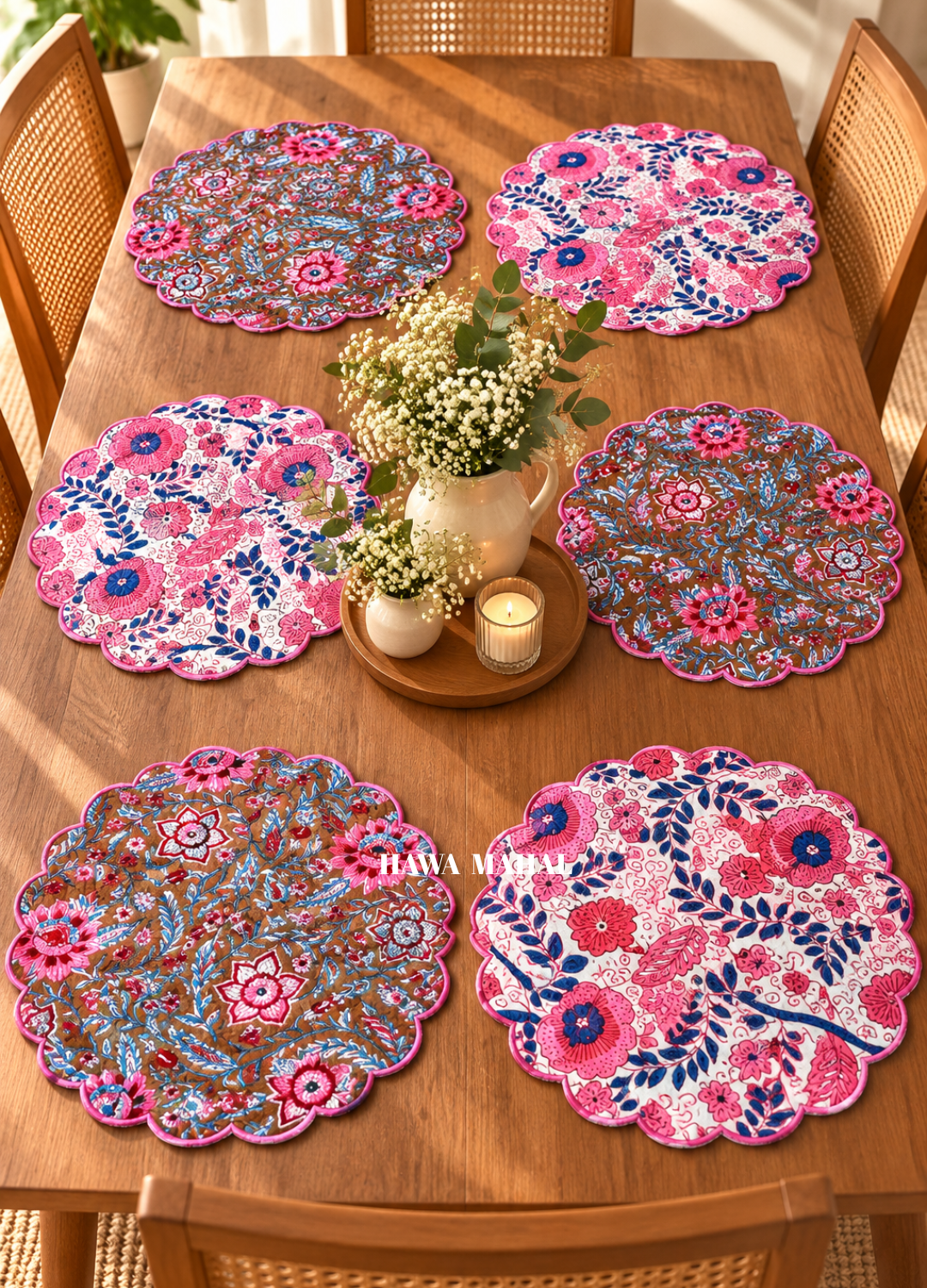 Scalloped Quilted Round Mats - Set of 6