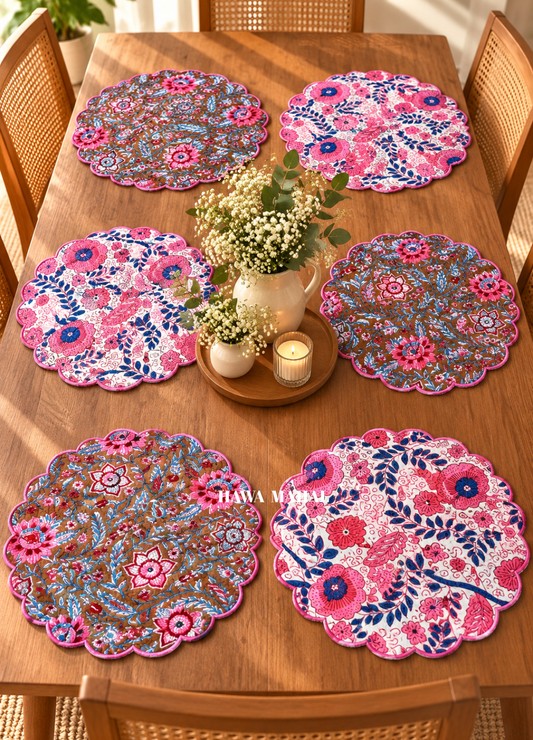 Scalloped Quilted Round Mats - Set of 6