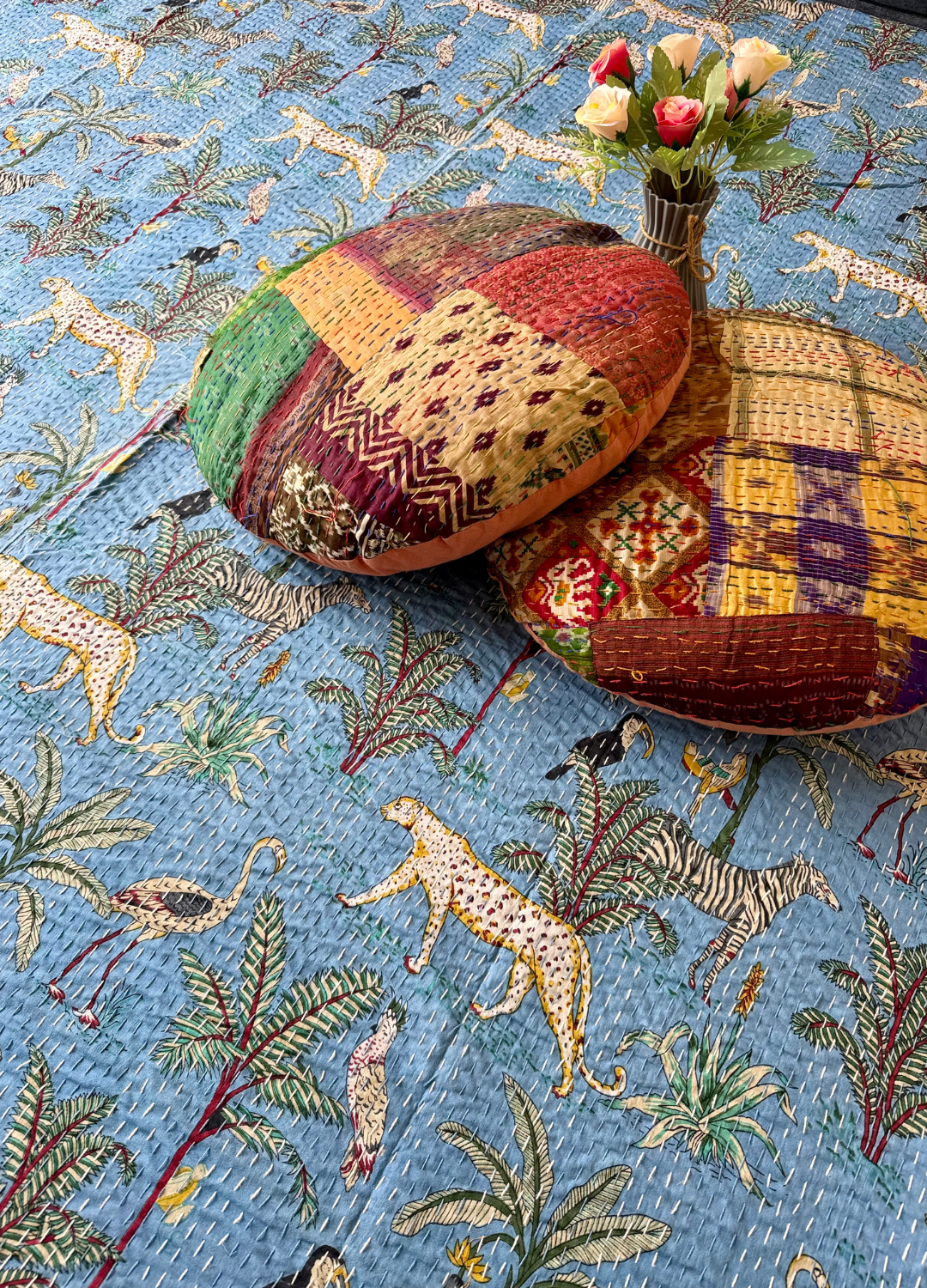Blue Kantha Luxury Bedcover - 90x108 inch