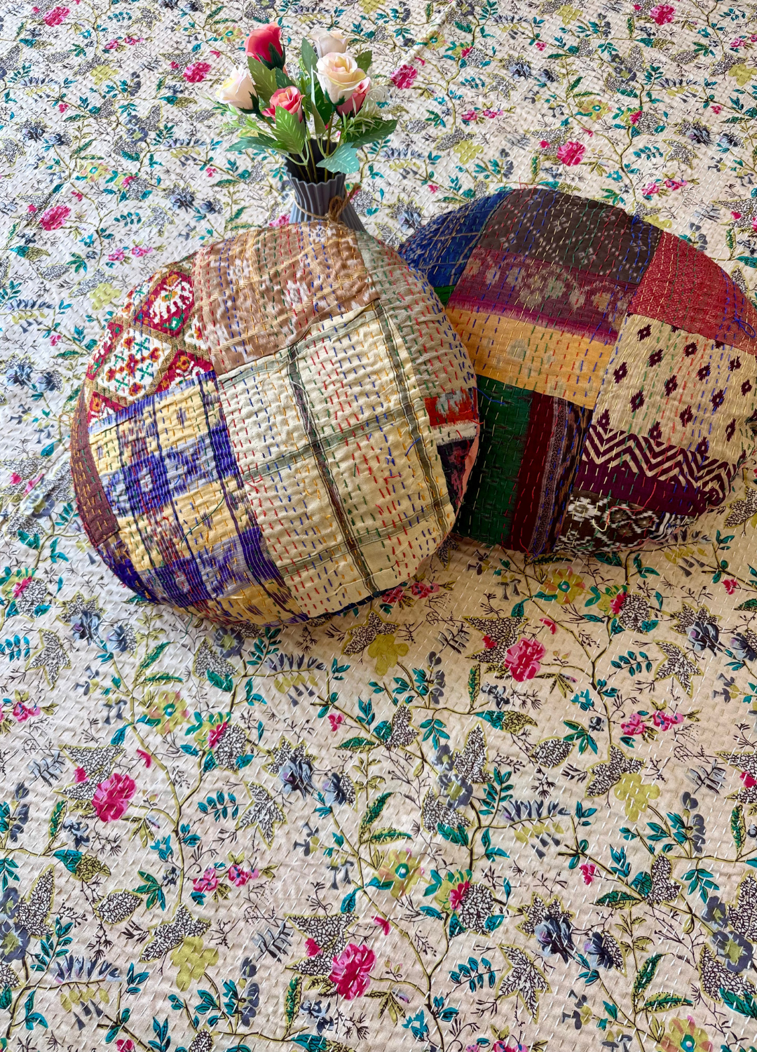 Beige Kantha Luxury Bedcover - 90x108 inch