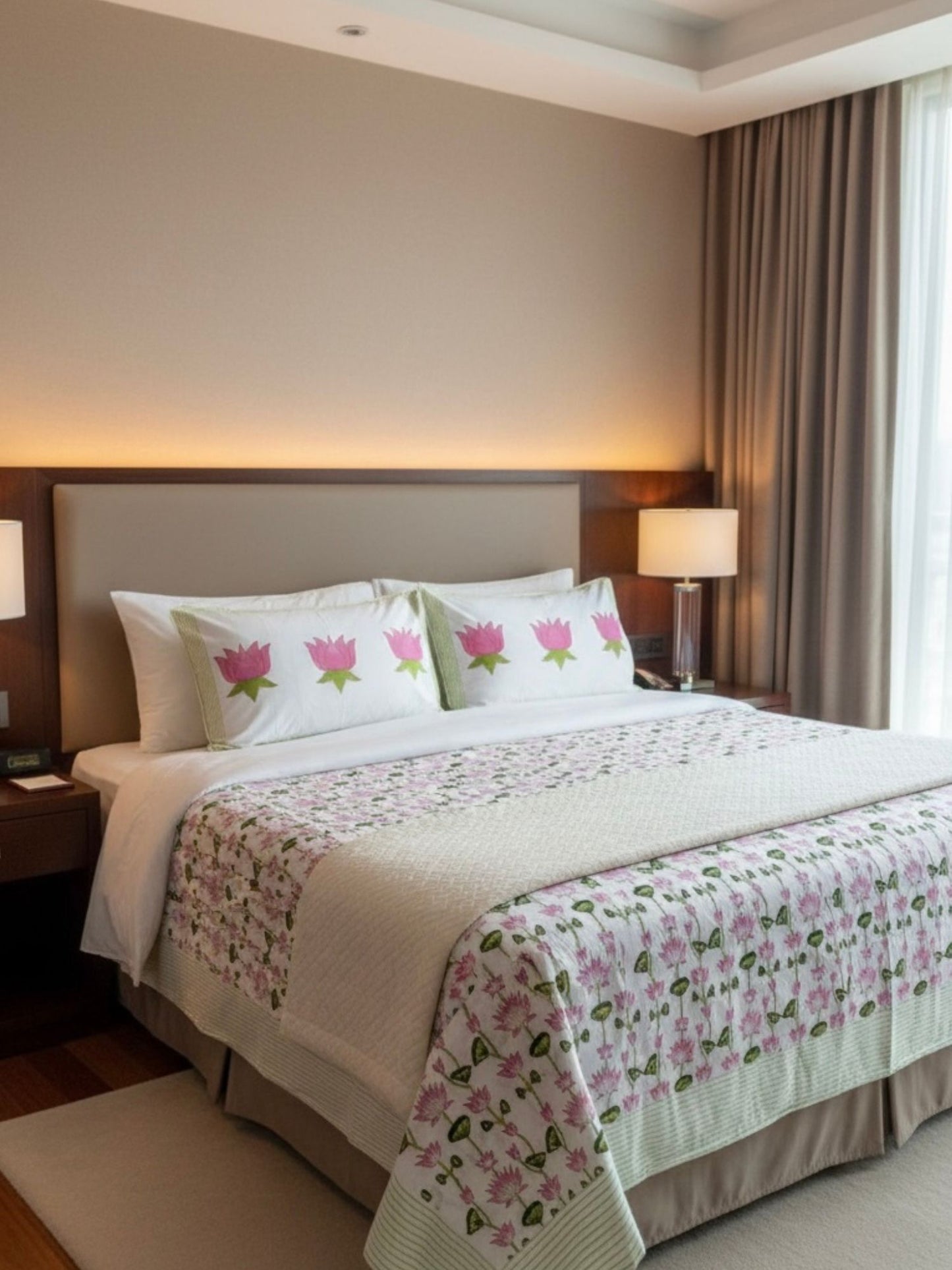Kamal Bagh Collection - Hand Block Printed King Bedsheet with Reversible Pillow Covers (90 x 108 inches)