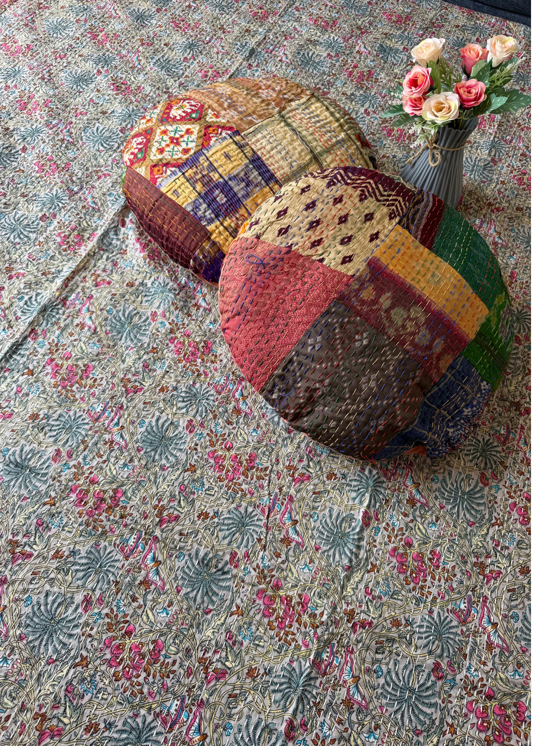 Grey Kantha Luxury Bedcover - 90x108 inch