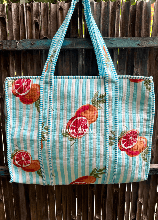 Block Printed Quilted Tote Bag