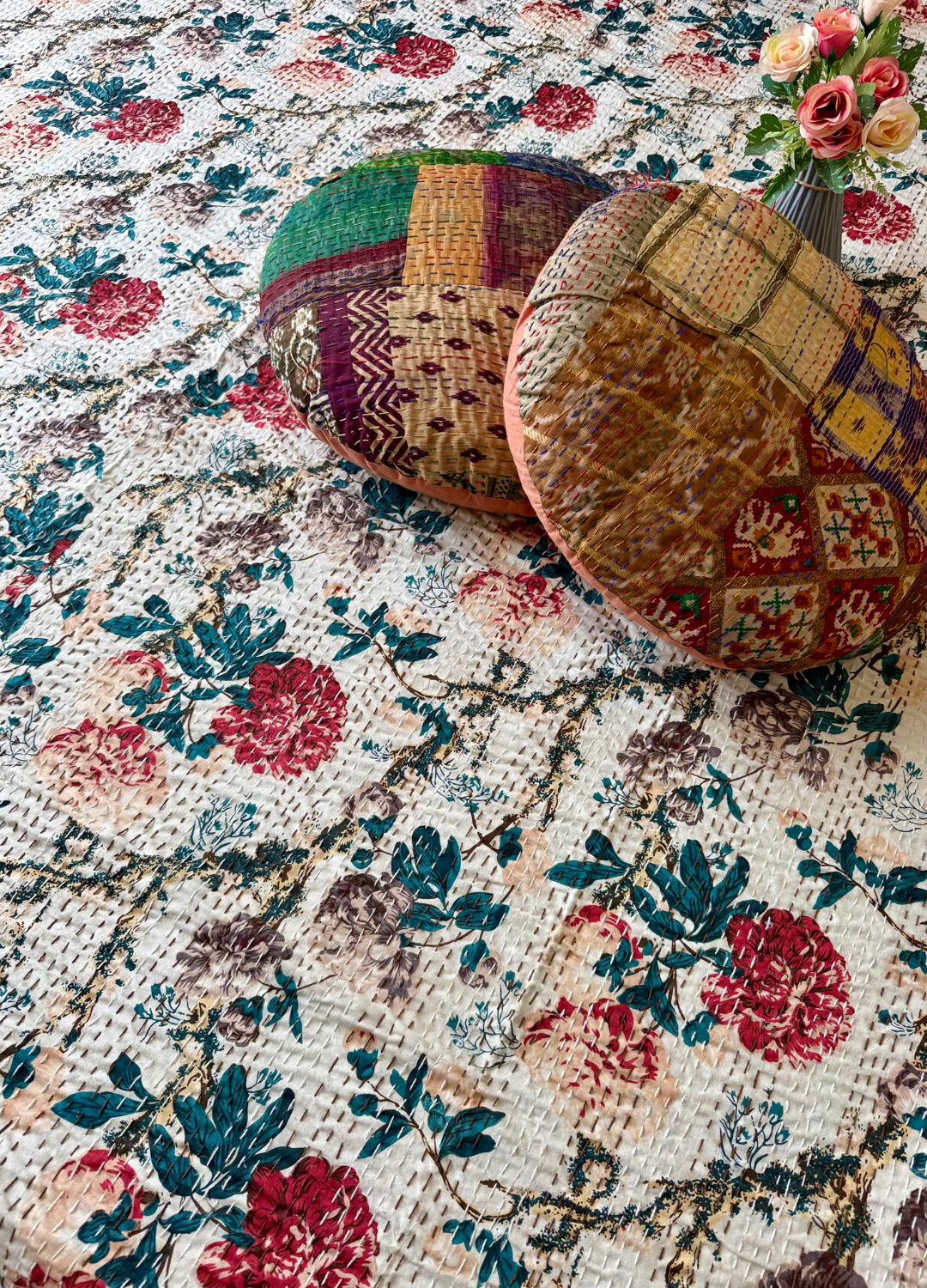 White Kantha Luxury Bedcover - 90x108 inch